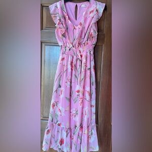 Floral Pink Dress with Ruffle Sleeves. Brand New Small & Medium Carole Christian